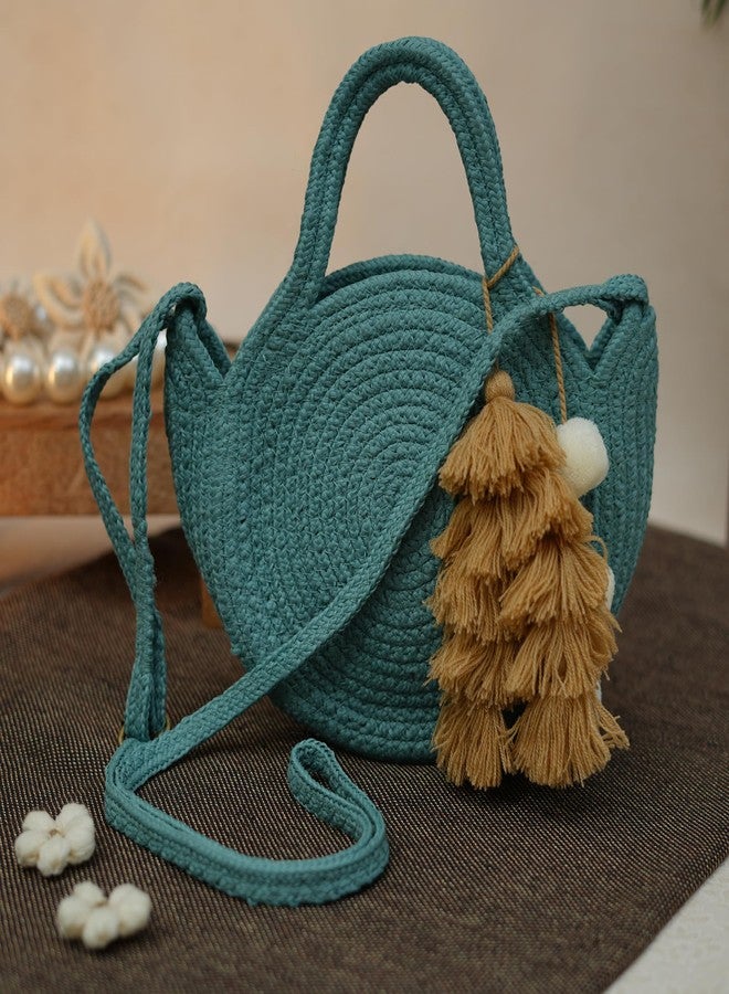 Ariya Women Sling Bag with Tassel Charm (4063 | Sky Blue) Handcrafted PP & Cotton Blend Shoulder Purse, Perfect for Ladies & Girls, Lightweight Crossbody Bag for Daily Use, Casual, Travel - Image 2